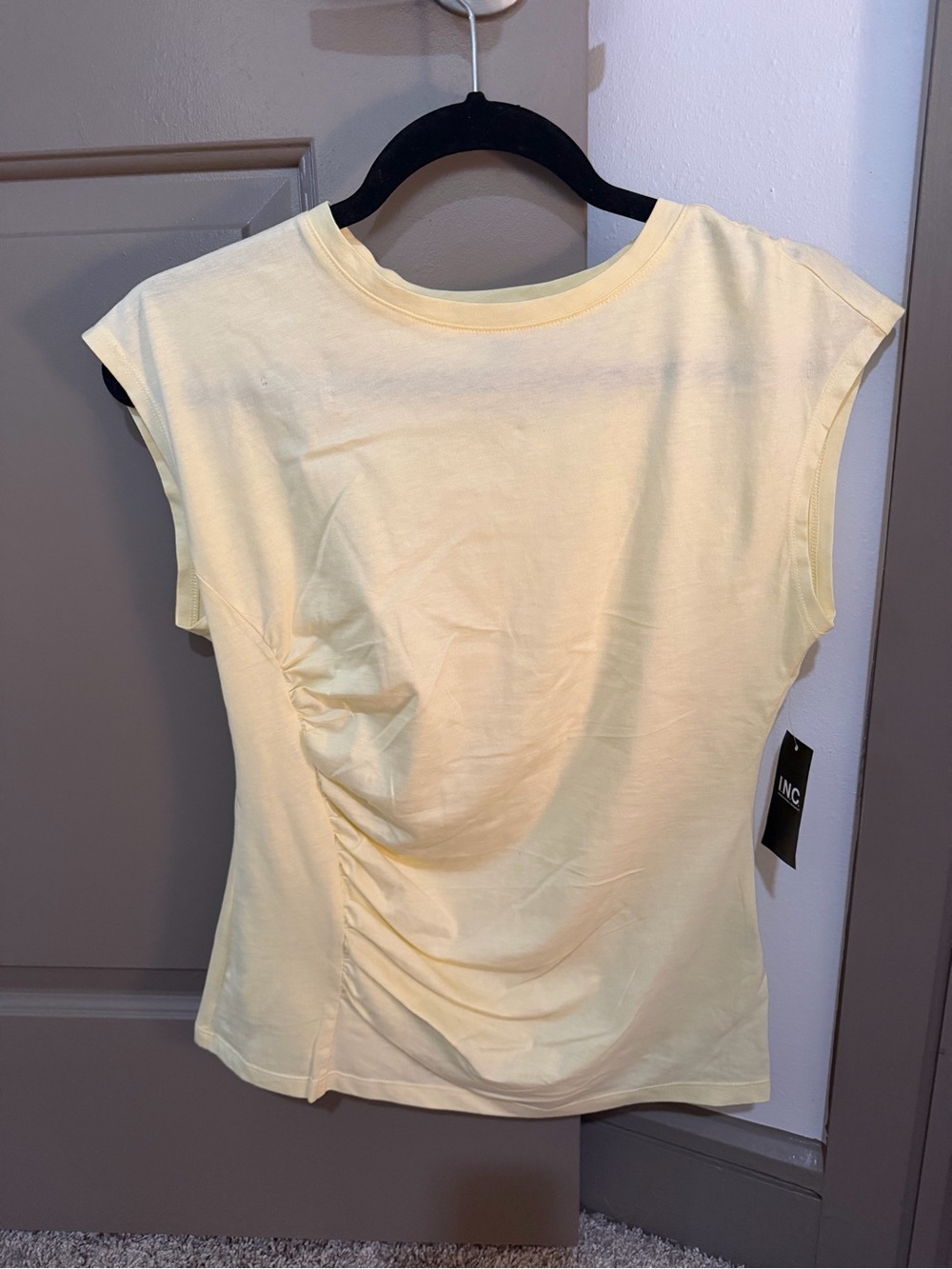 INC International Concepts Butter Yellow Ruched Sleeveless Top